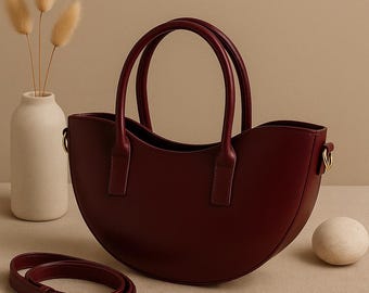 Vegan Leather Half-Moon Shoulder Bag, Minimalist Crossbody