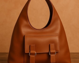 Minimalist Vegan Leather Shoulder Bag with Buckle Detail
