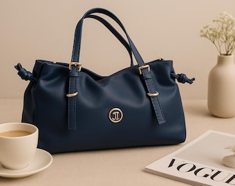 Vegan Leather Shoulder Bag with Knotted Sides - Minimalist Tote