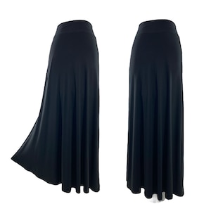 Black Below the knee length Skirt in Bamboo cotton spandex Knit With Soft Waistband. Etsy
