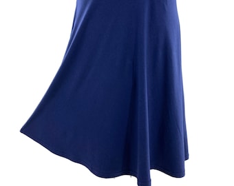 Below-the-knee-length skirt in bamboo/cotton/spandex knit with soft waistband.