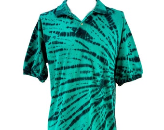 Green and black tie dye  polo style cotton T-shirt.