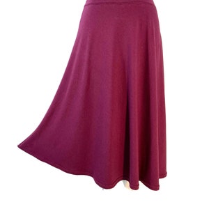 Below-the-knee-length skirt in bamboo/cotton/spandex knit with soft waistband.
