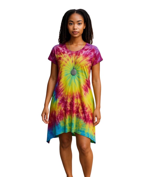 Small Rainbow Tie Dye Summer Dress in Bamboo Jersey. - Etsy