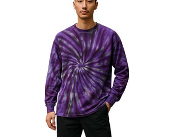 L purple ice dye cotton unisex long sleeve T-shirt.