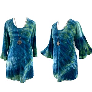 Plus size 3X ice dyed bamboo top with flounced sleeves and scoop neck. image 1