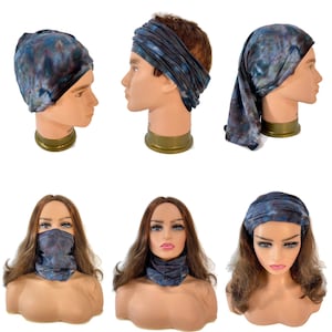 Unisex ice dye bamboo tube scarf, head wrap, hairband, headband, circle scarf. image 3