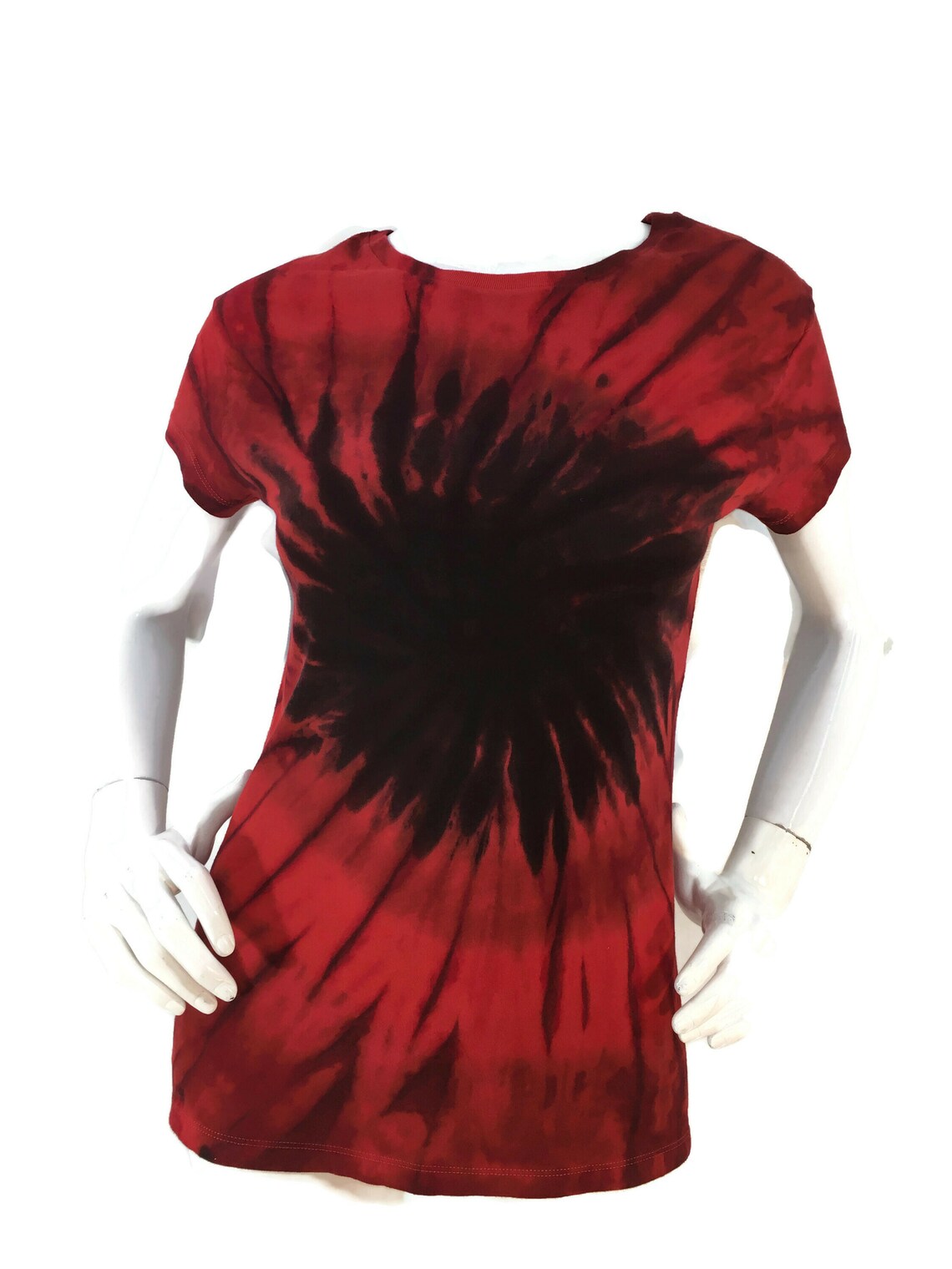 Ladies' Red & Black Tie Dye Fitted Cotton Tshirt. Etsy Canada