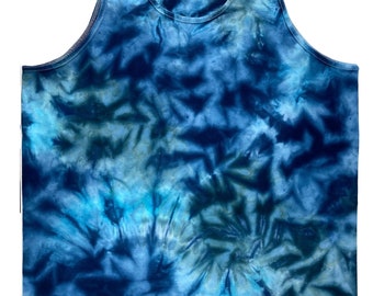 Men's blue ice tie dye cotton tank tops.