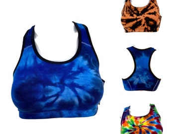 Soutien-gorge de sport tie-dye dos nageur, crop top.