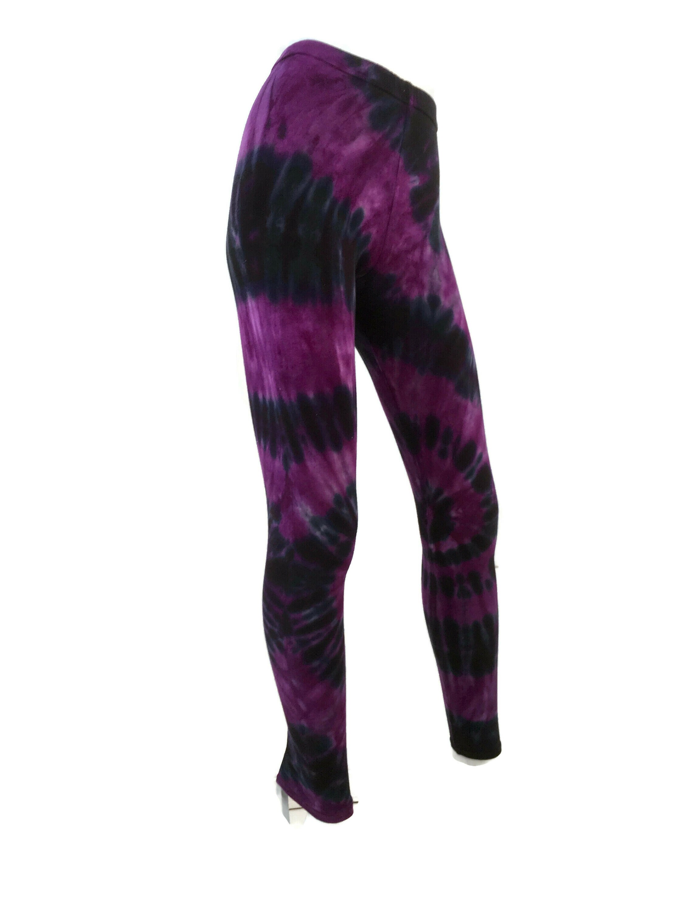 Purple and Black Tie Dye Leggings in 