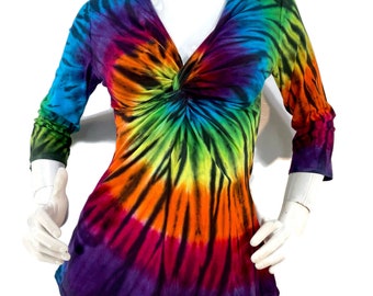 M & L black rainbow tie dyed twisted front tee.