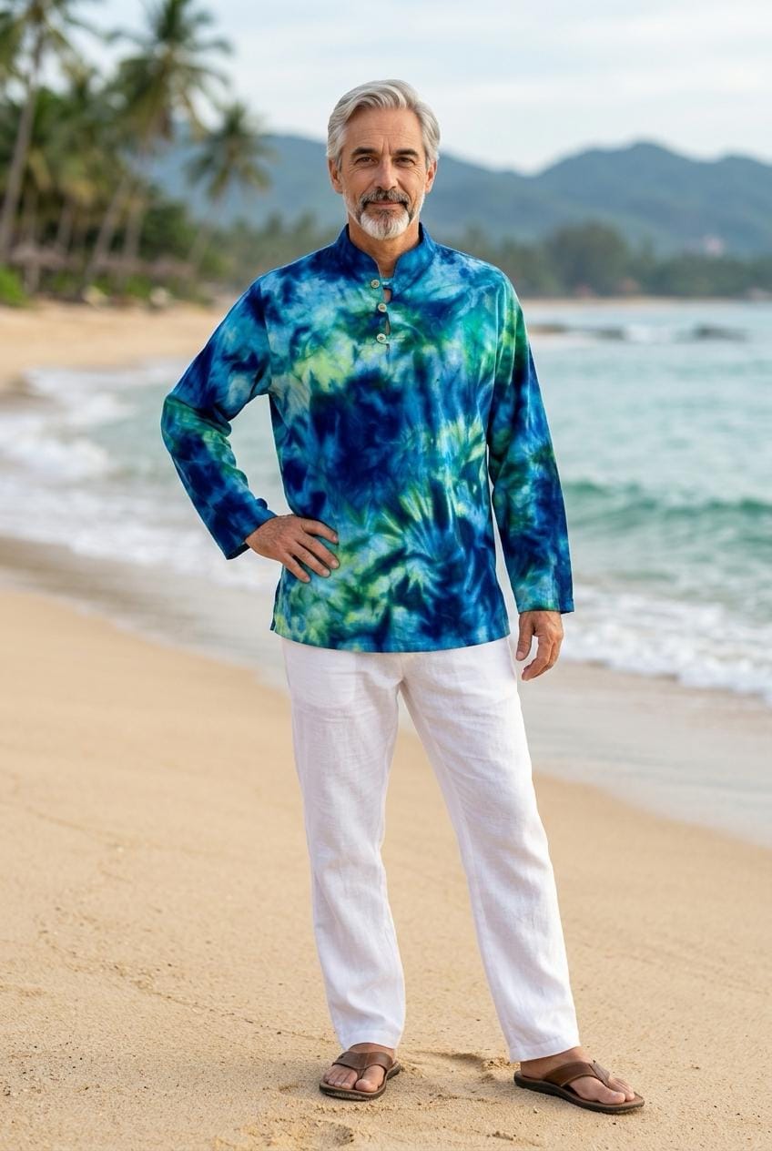 Featherweight tie dye cotton shirt for men.