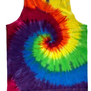 Men's rainbow tie dye cotton tank tops. L US letter