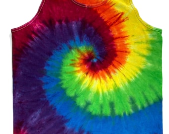 Men's rainbow tie dye cotton tank tops.