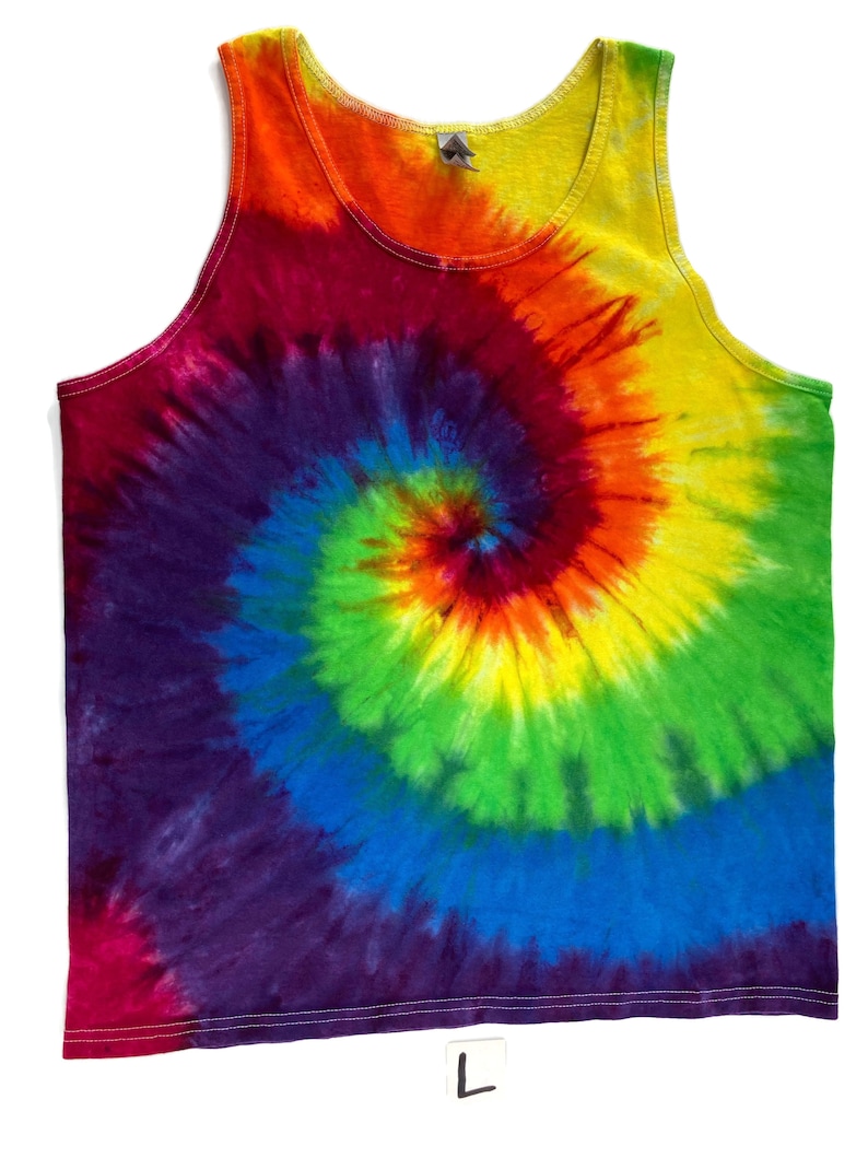 Men's rainbow tie dye cotton tank tops. L US letter