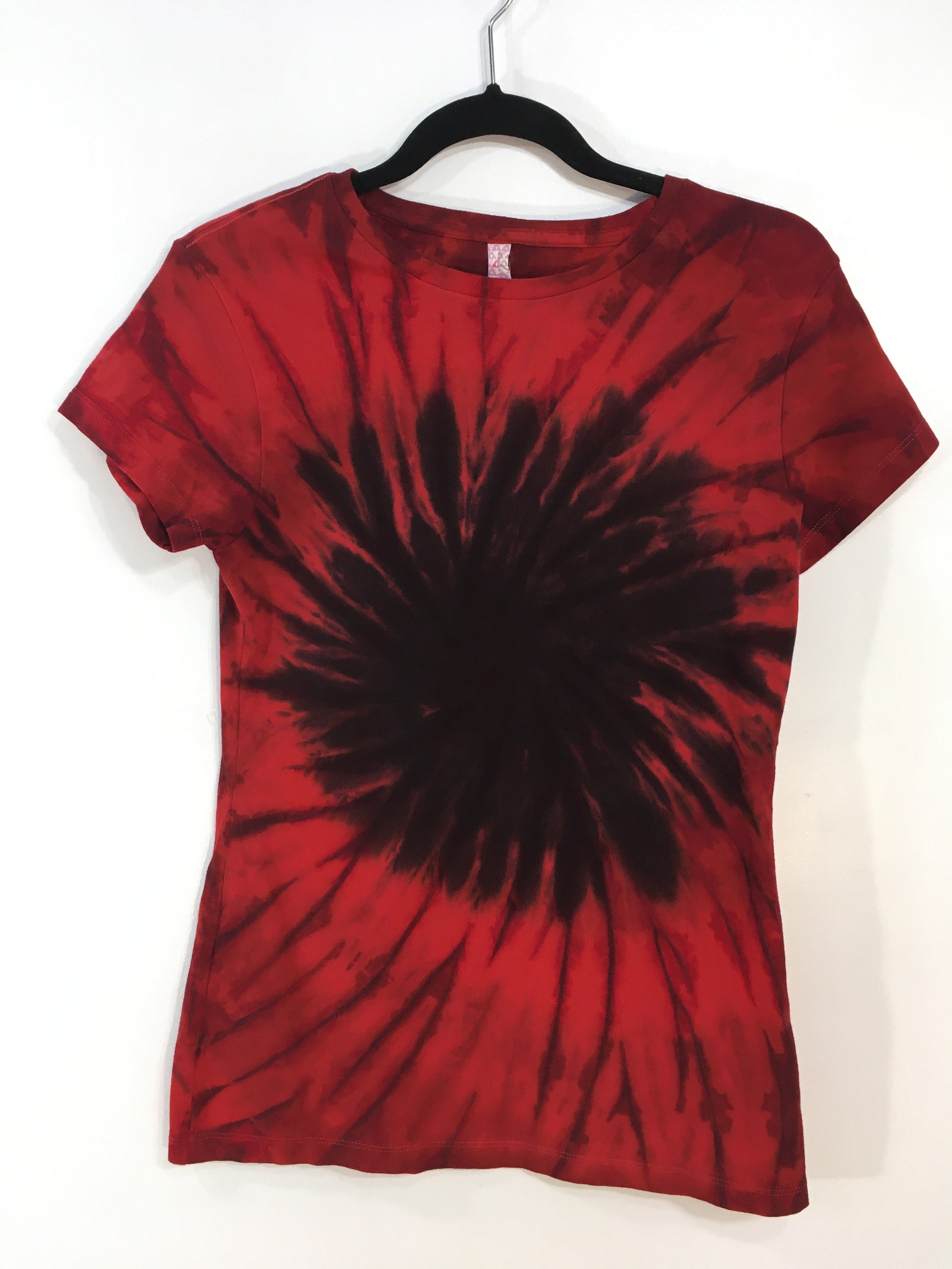 Ladies' Red & Black Tie Dye Fitted Cotton Tshirt. Etsy Canada