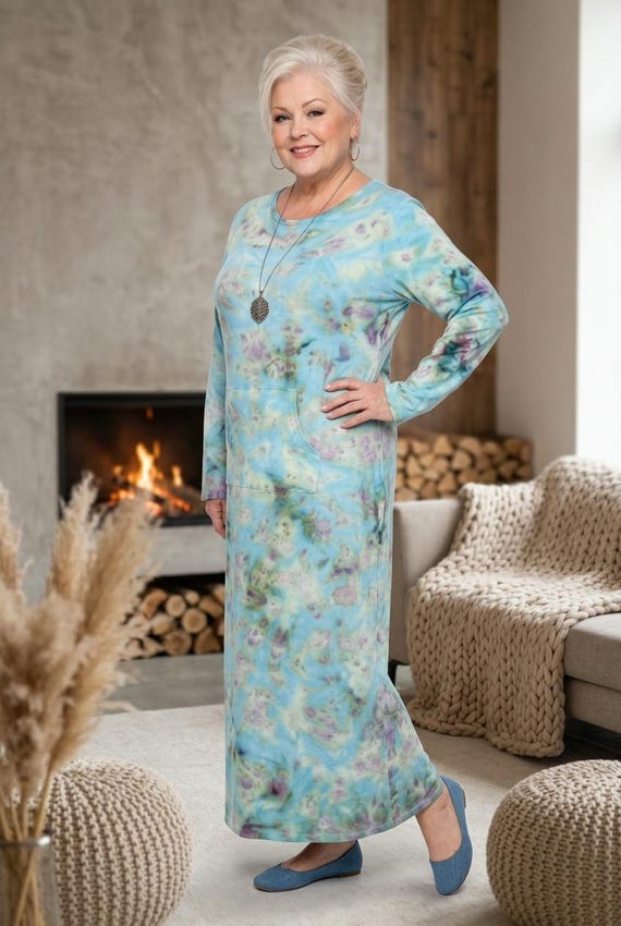 cotton house dress plus size ice dyed stretch bamboo/cotton flowy plus size summer dresses Women Plus Size Elegant Off-the-shoulder godet silhouette tied loose in front Cores:Shell Beige