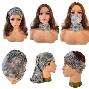 Unisex ice dye bamboo tube scarf, head wrap, hairband, headband, circle scarf. image 4