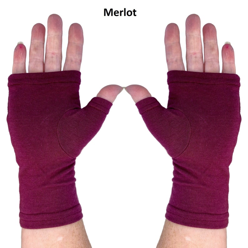 Bamboo fingerless gloves, texting gloves, wrist warmers in solid colours. image 2