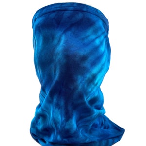 Unisex blue or purple or green tie dye bamboo tube scarf, head wrap, hairband, headband, circle scarf. image 10