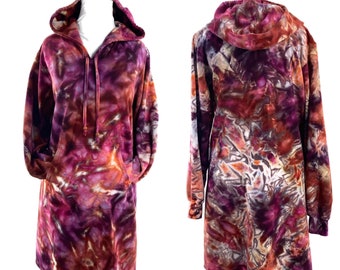 Plus size 3X ice dyed stretch bamboo fleece tunic hoodie.