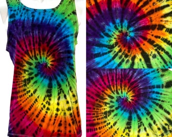 Men's black rainbow tie dye cotton tank tops in 4 sizes.