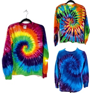 Jugend Langarm Regenbogen Tie Dye T-Shirt.