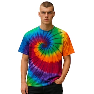 Rainbow tie dye cotton unisex T-shirt.