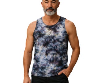 Men's ice dye cotton tank tops.