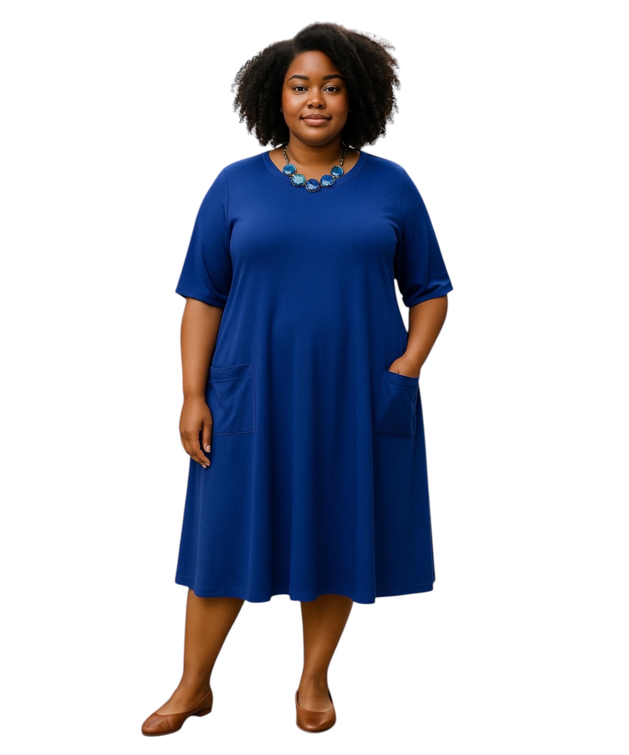 ZENNILO Plus Size T-Shirt Dress For Women - Flowy Swing Tunic With Pockets, Navy Blue, 3XL