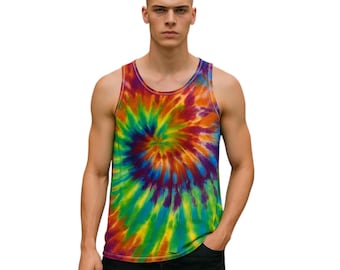 Men's kaleidoscope tie dye cotton tank tops.