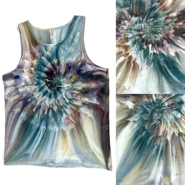 Men's ice dye cotton tank tops in 4 sizes.