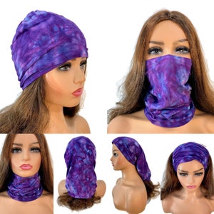Unisex ice dye bamboo tube scarf, head wrap, hairband, headband, circle scarf. image 5