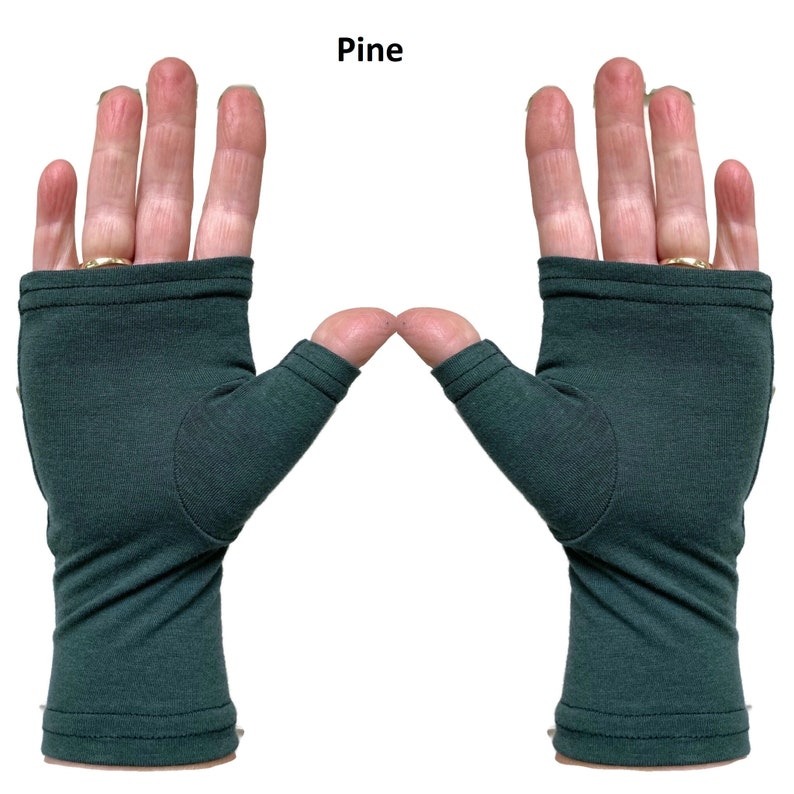 Bamboo fingerless gloves, texting gloves, wrist warmers in solid colours. Pine