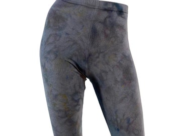 S Stretch bamboo leggings in grey and black ice dye.