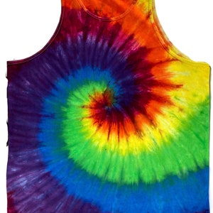 Men's rainbow tie dye cotton tank tops. 2X US letter