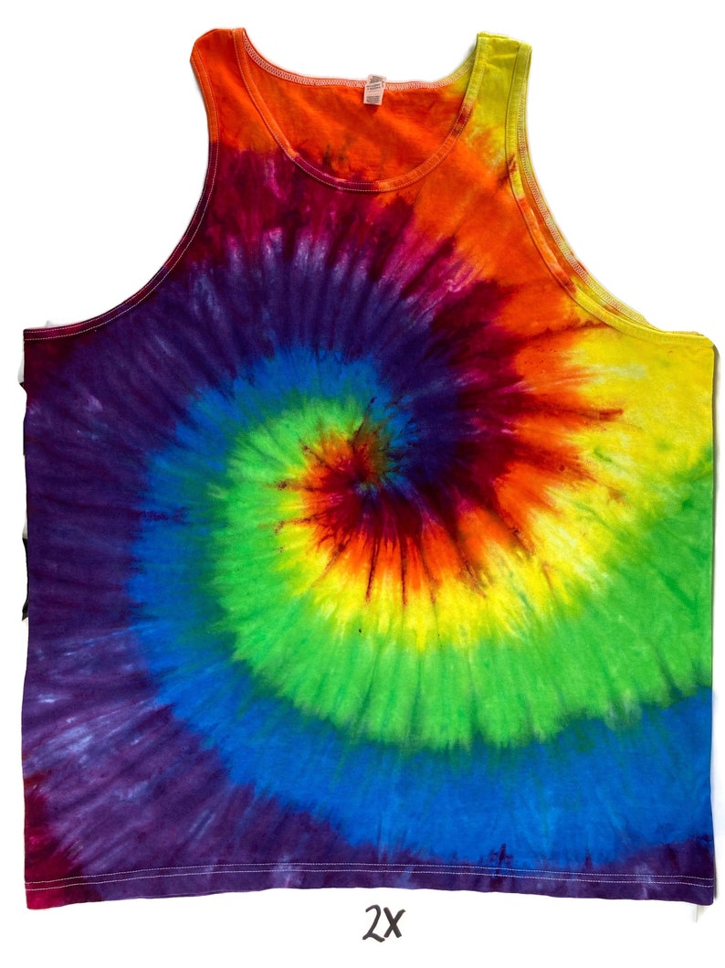 Men's rainbow tie dye cotton tank tops. 2X US letter