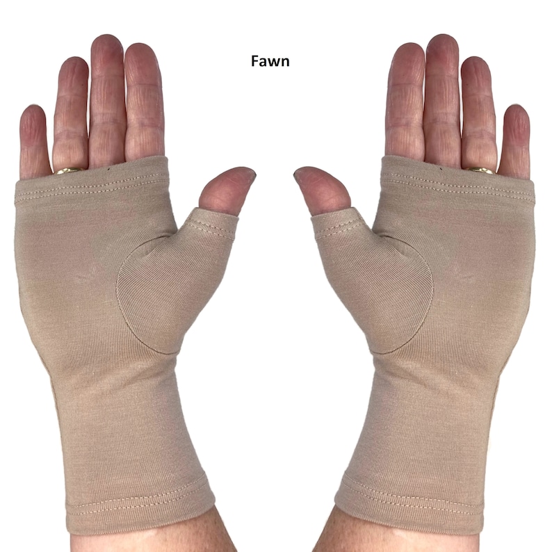 Bamboo fingerless gloves, texting gloves, wrist warmers in solid colours. Fawn