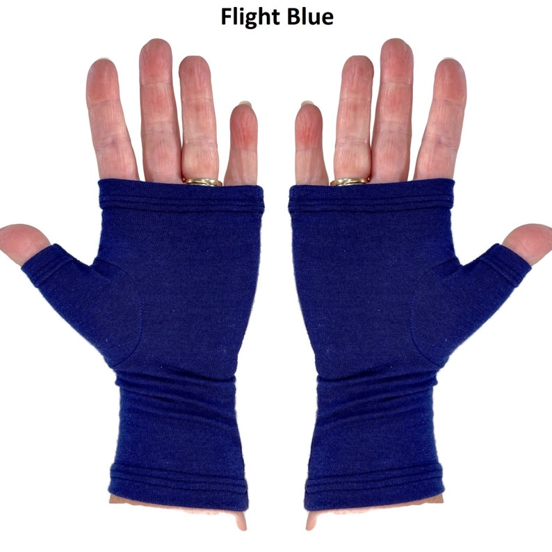 Bamboo fingerless gloves, texting gloves, wrist warmers in solid colours. Flight Blue -NewNavy