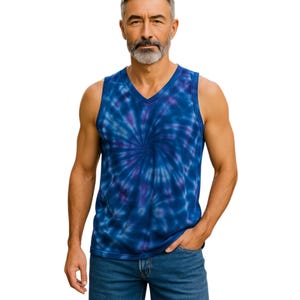 Canottiere da uomo in cotone tie-dye con scollo a V in bambù, taglia 2XL.