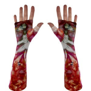 Ice dyed bamboo fingerless gloves, texting gloves, arm warmers.