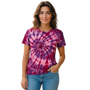 Ladies&#39; pink & purple tie dye fitted cotton T-shirt.