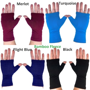 Bamboo fleece fingerless gloves, texting gloves, wrist warmers .