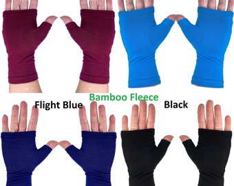 Bamboo fleece fingerless gloves, texting gloves, wrist warmers .