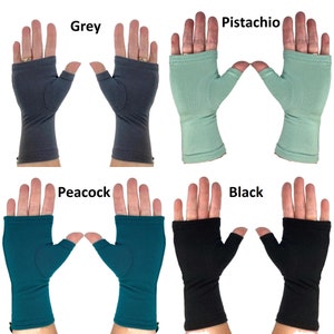 Bamboo fingerless gloves, texting gloves, wrist warmers in solid colours.