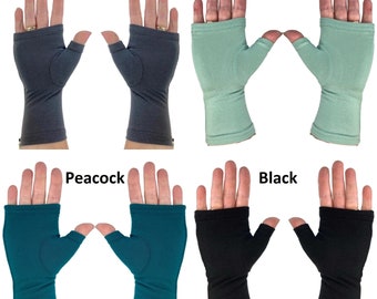 Bamboo fingerless gloves, texting gloves, wrist warmers in solid colours.