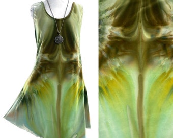 L green ice dye swing style tank dress in featherweight bamboo blend.