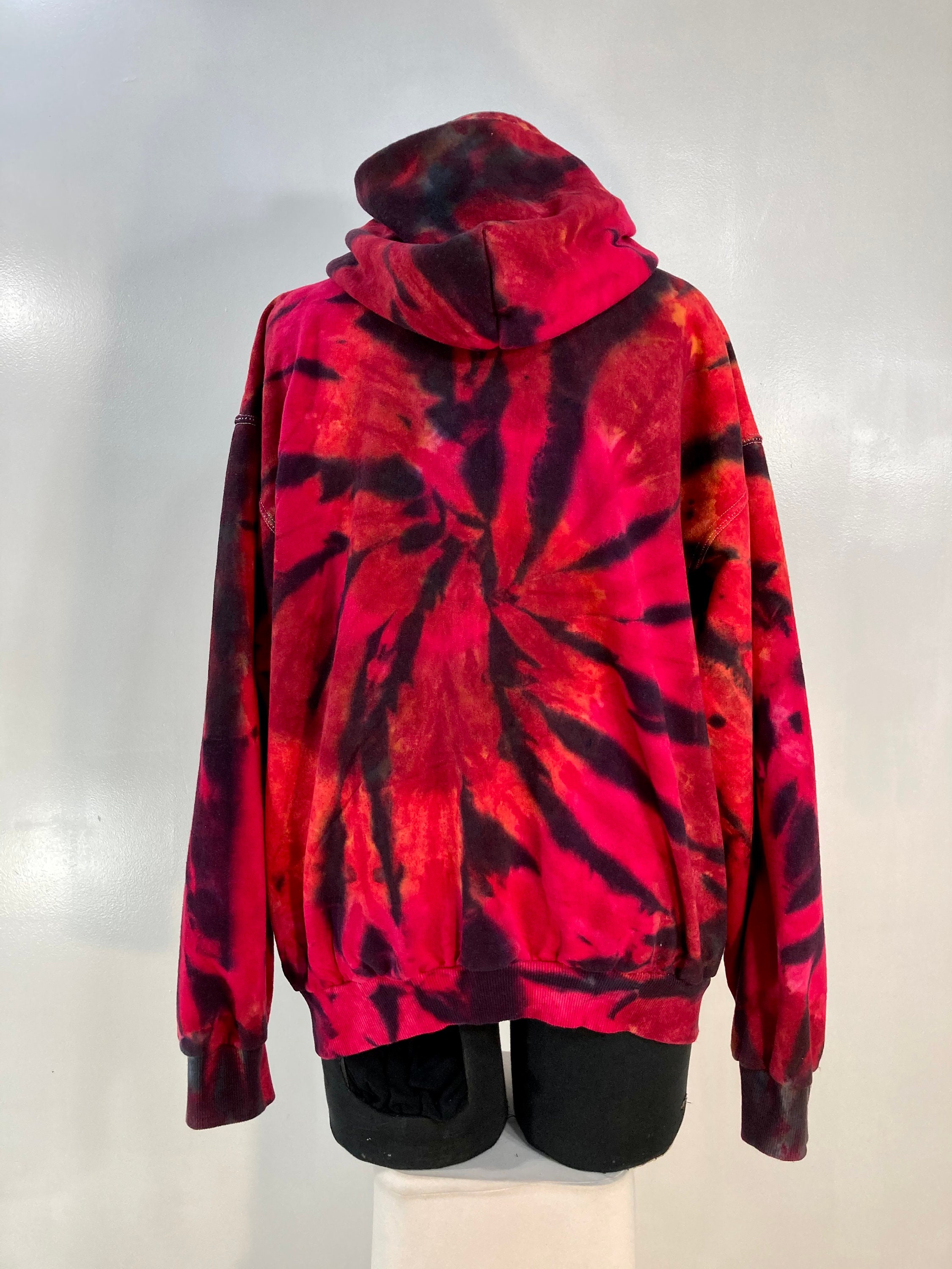 L red & black tie dye unisex zip front hoodie. | Etsy