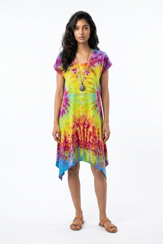 tie dye jersey dress Small Rainbow Summer in Bamboo Boho dress